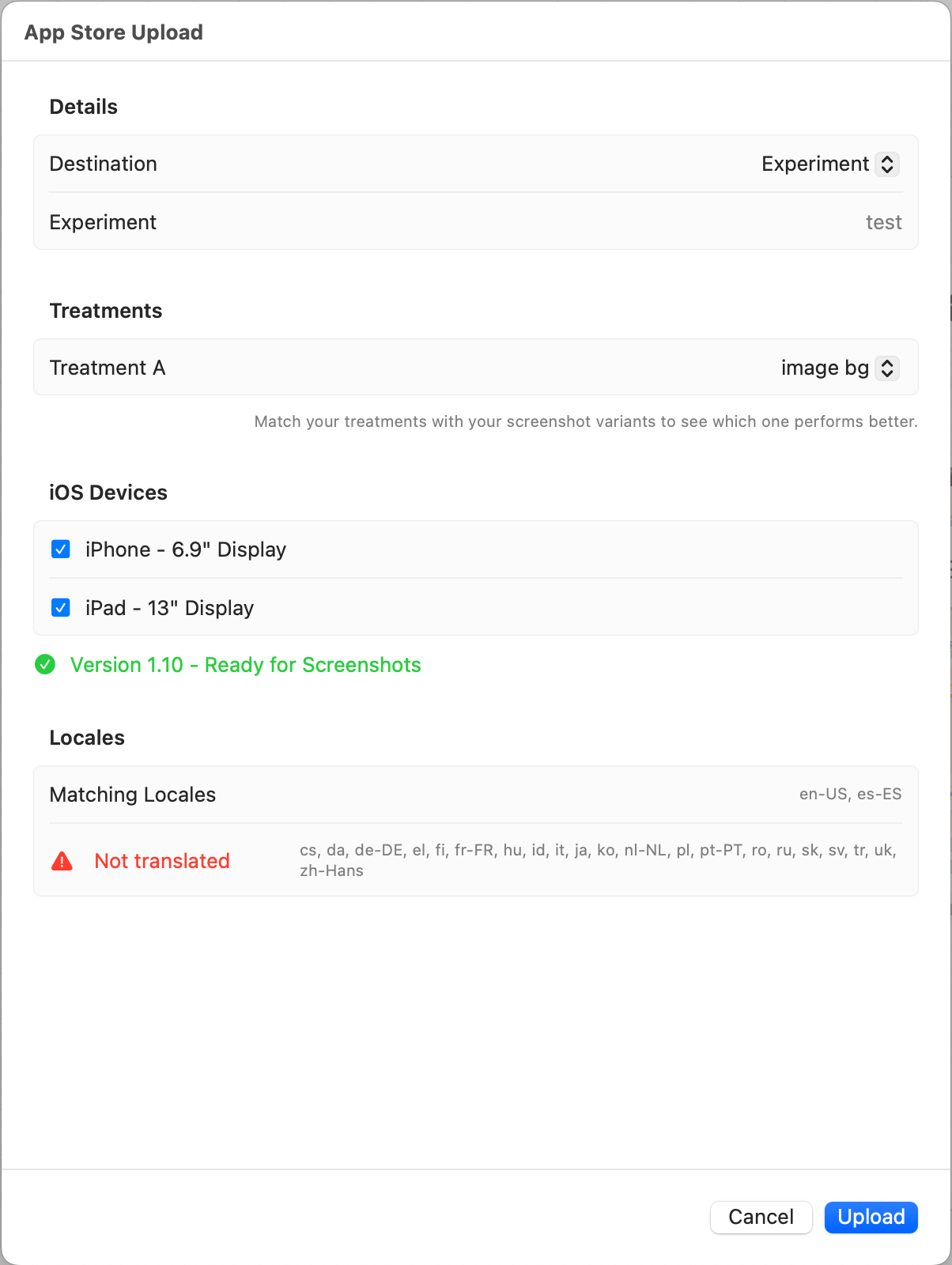Upload to App Store A/B tests